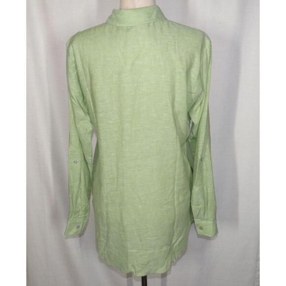 Susan Graver Linen Blend Oversized Fit Button Up Tunic Shirt Pale Green Size XS - Picture 7 of 11
